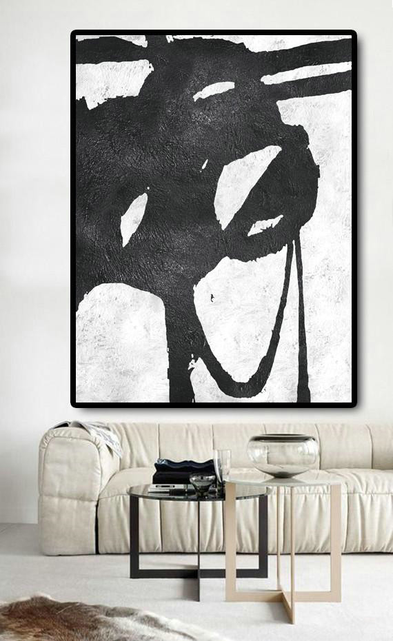 Extra Large Abstract Painting On Canvas,Black And White Minimal Painting On Canvas - Pop Art Canvas